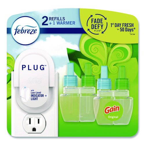 PLUG Air Freshener Warmer Starter Kit, Clear/White, with (2) Gain Original Refills