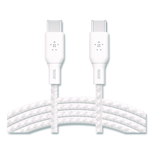 BOOST CHARGE Braided USB-C to USB-C Cable, 100 W Power Delivery, 6.6 ft, White, 2/Pack