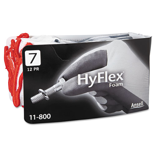 HyFlex Foam Gloves, White/Gray, Size 7, 12 Pairs | by Plexsupply