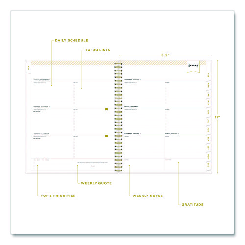 Day Designer Tile Weekly/Monthly Planner, Geometric Artwork, 11 x 8.5, Blue/White Cover, 12-Month (Jan to Dec): 2025