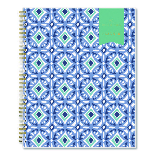 Day Designer Tile Weekly/Monthly Planner, Geometric Artwork, 11 x 8.5, Blue/White Cover, 12-Month (Jan to Dec): 2025