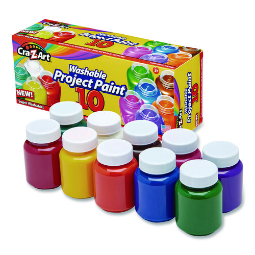 Washable Project Paints, 10 Assorted Colors, 2 oz Bottles, 10/Pack