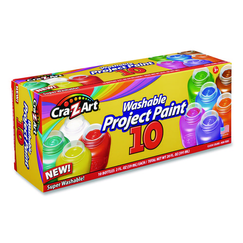 Washable Project Paints, 10 Assorted Colors, 2 oz Bottles, 10/Pack