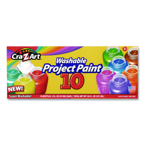 Washable Project Paints, 10 Assorted Colors, 2 oz Bottles, 10/Pack