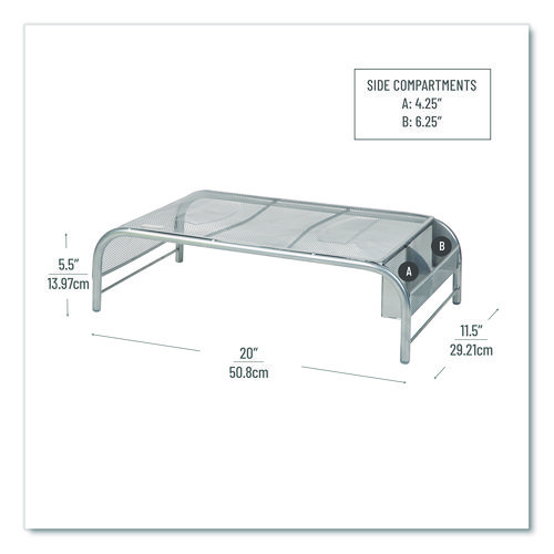 Metal Mesh Monitor Stand, For Up to 22" Monitors, 19" x 10.5" x 5.5", Silver, Supports 25 lb