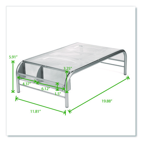 Metal Mesh Monitor Stand, For Up to 22" Monitors, 19" x 10.5" x 5.5", Silver, Supports 25 lb