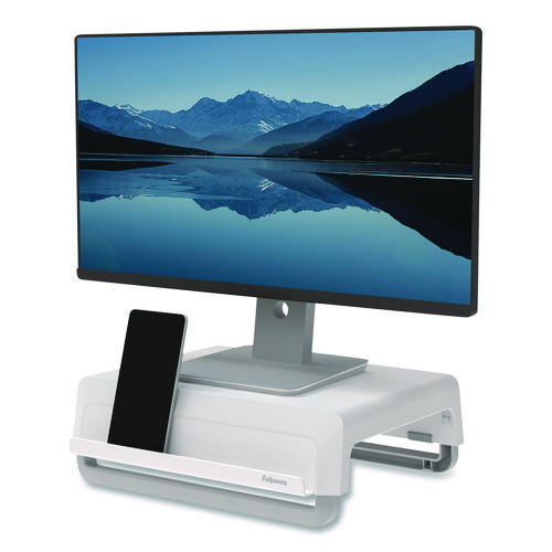 Breyta Monitor Stand, 13.94" x 11.97" x 3.23" to 5.9", White, Supports 33 lb