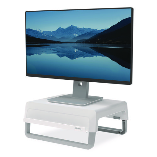 Breyta Monitor Stand, 13.94" x 11.97" x 3.23" to 5.9", White, Supports 33 lb