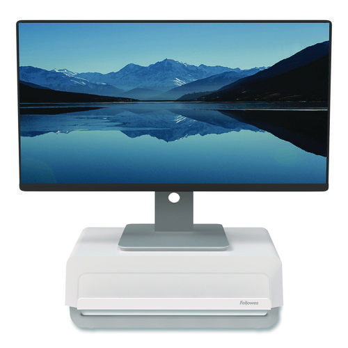 Breyta Monitor Stand, 13.94" x 11.97" x 3.23" to 5.9", White, Supports 33 lb