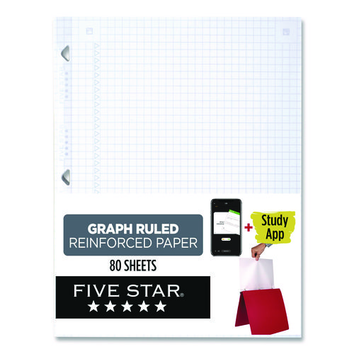 Reinforced Filler Paper Plus Study App, 3-Hole, 8.5 x 11, Quadrille Rule, 80/Pack