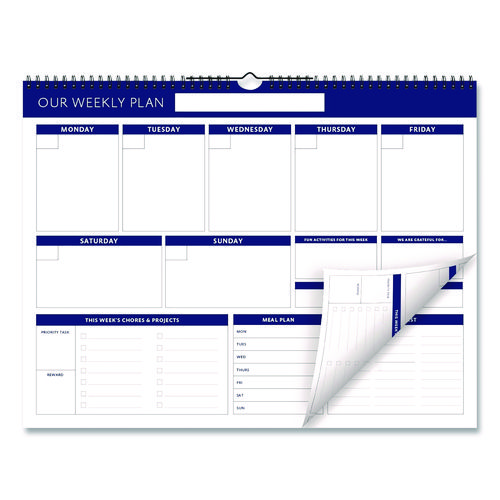 Weekly Family Planner, 17 x 13, White/Blue Sheets, 52 Weeks: Undated