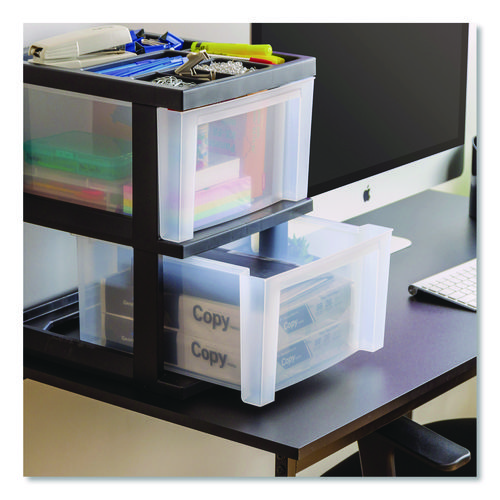 2-Compartment Desktop Stackable Storage Drawer, 12.17 x 14.33 x 16.77, Black/Translucent White