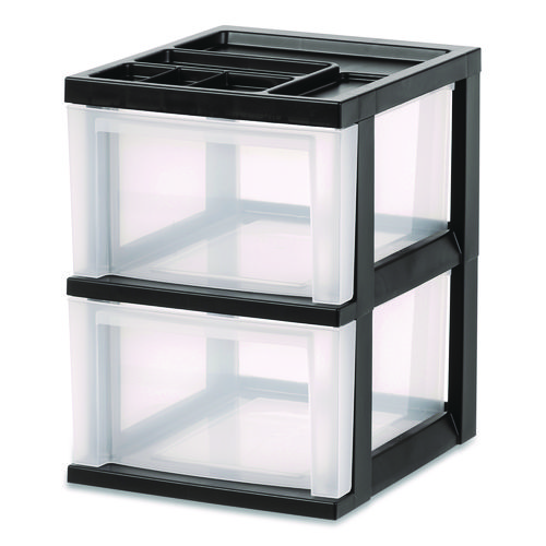 2-Compartment Desktop Stackable Storage Drawer, 12.17 x 14.33 x 16.77, Black/Translucent White