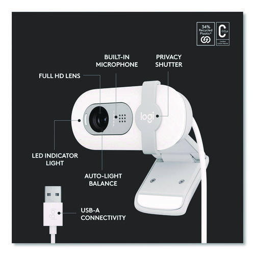 BRIO 100 Webcam, 1920 pixels x 1080 pixels, 2 Mpixel, Off-White