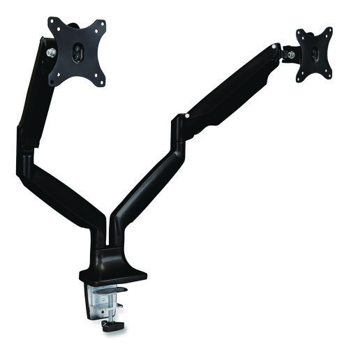 Dual Monitor Gas-Spring Mounting Arm, For 13" to 32" Monitors, 360 Degree Rotation, +/-45 Degree Tilt, Black, Supports 20 lb