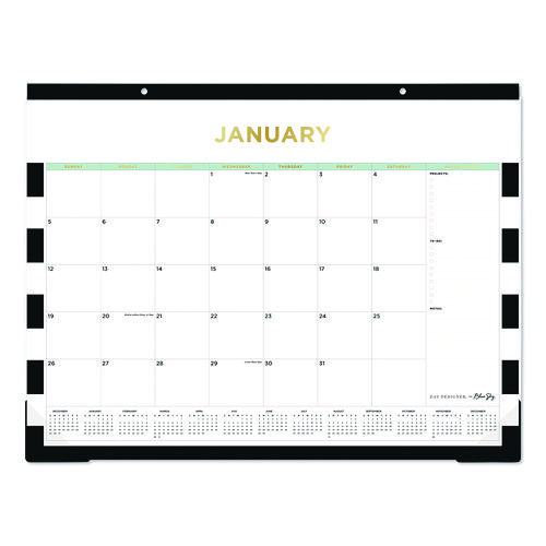 Day Designer Rugby Stripe Desk Pad Calendar, 22 x 17, White/Black Sheets, 12-Month (Jan to Dec): 2025