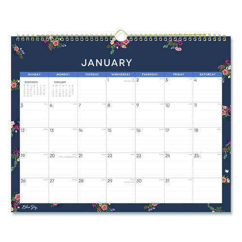 Ashlyn Monthly Wall Calendar, Floral Artwork, 15 x 12, White/Blue/Pink Sheets, 12-Month (Jan to Dec): 2025