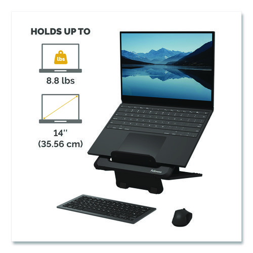 Breyta Laptop Stand, 9.25" x 10.55" x 0.55" to 8", Black, Supports Up to 8.8 lbs