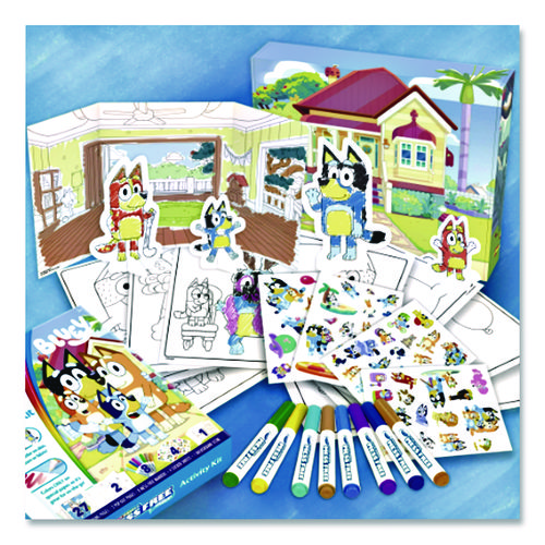 Bluey Color Wonder Activity Kit, (27)Coloring Pages; (8)Markers; (4)Sticker Sheets; (2)Pop-Out Characters; Trifold Background