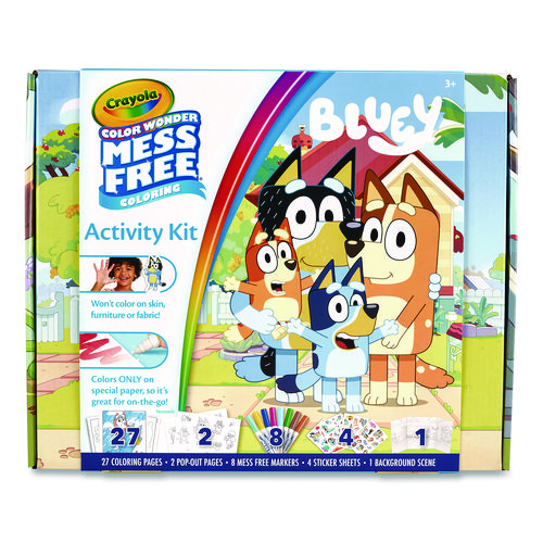 Bluey Color Wonder Activity Kit, (27)Coloring Pages; (8)Markers; (4)Sticker Sheets; (2)Pop-Out Characters; Trifold Background