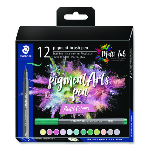 Pigment Brush Pen Set, Medium Firm, Assorted Pastel Colors, 12/Pack