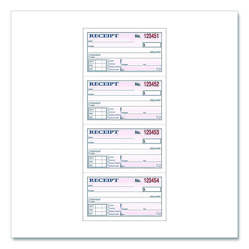 Money/Rent Receipt Book, Two-Part Carbonless, 4.75 x 2.75, 200 Forms Total