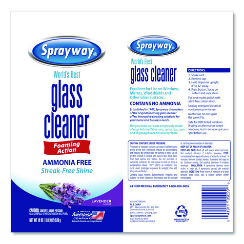 Glass Cleaner, Lavender, 19 oz Aerosol Spray, 6/Carton