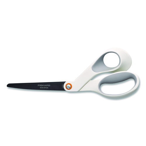 Premier SoftGrip Nonstick Scissors, 9.75" Long, 8" Cut Length, Offset White Handle