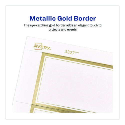 Business Cards with Metallic Gold Borders, Inkjet/Laser, 2 x 3.5, White, 100 Cards, 10 Cards/Sheet, 10 Sheets/Pack