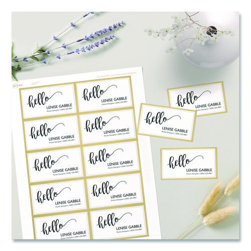 Business Cards with Metallic Gold Borders, Inkjet/Laser, 2 x 3.5, White, 100 Cards, 10 Cards/Sheet, 10 Sheets/Pack