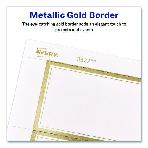 Matte White Metallic Gold Border Tent Cards, 3.5 x 2, 4 Cards/Sheet, 20 Sheets/Pack