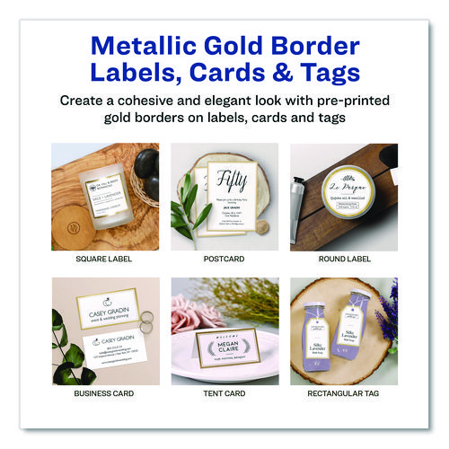 Matte White Metallic Gold Border Tent Cards, 3.5 x 2, 4 Cards/Sheet, 20 Sheets/Pack