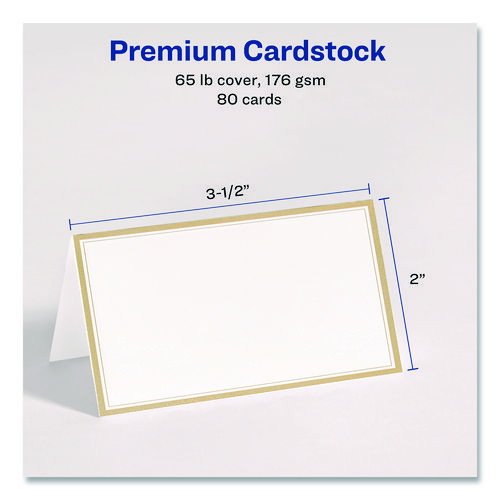 Matte White Metallic Gold Border Tent Cards, 3.5 x 2, 4 Cards/Sheet, 20 Sheets/Pack