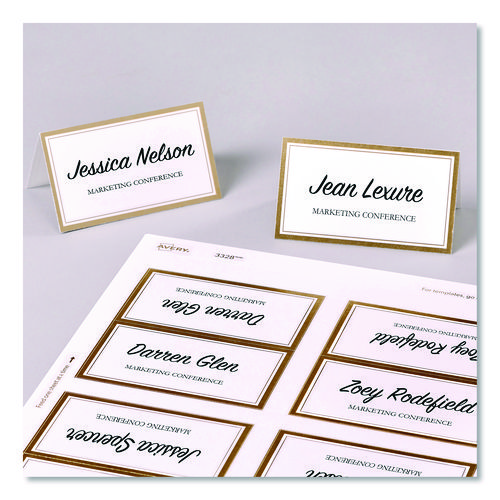 Matte White Metallic Gold Border Tent Cards, 3.5 x 2, 4 Cards/Sheet, 20 Sheets/Pack