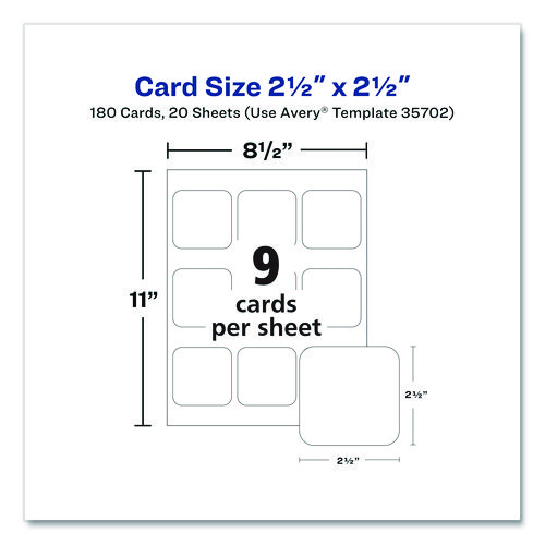 Clean Edge Square Cards, Inkjet, 2.5 x 2.5, 180 Cards, 9 Cards/Sheet, 20 Sheets/Pack