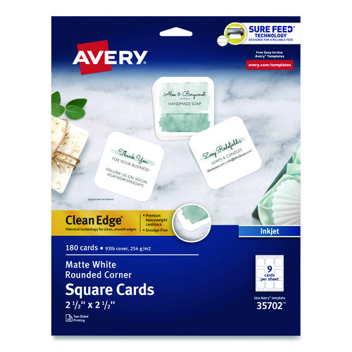 Clean Edge Square Cards, Inkjet, 2.5 x 2.5, 180 Cards, 9 Cards/Sheet, 20 Sheets/Pack