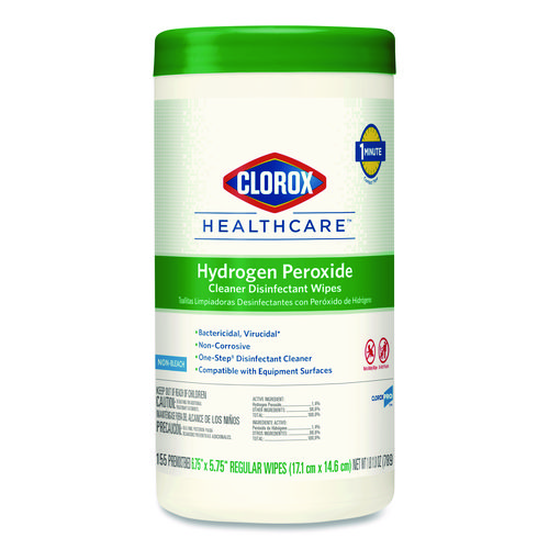 Hydrogen Peroxide Cleaner Disinfectant Wipes, 6.75 x 5.75, Unscented, 155 Wipes/Canister