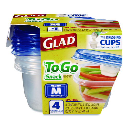 To Go Lunch Containers, 2 Compartments, 32 oz, Plastic, 4/Pack