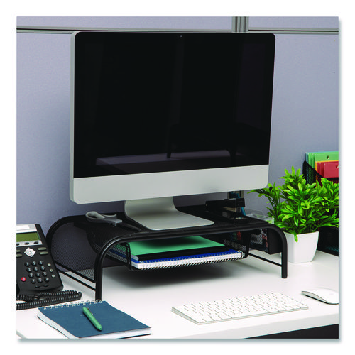 Metal Mesh Monitor Stand with Paper Tray, 20" x 11.5" x 5.5", Black, Supports 33 lb, 2/Pack