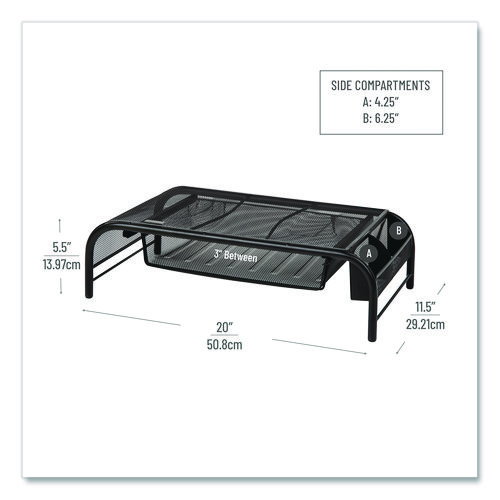 Metal Mesh Monitor Stand with Paper Tray, 20" x 11.5" x 5.5", Black, Supports 33 lb, 2/Pack