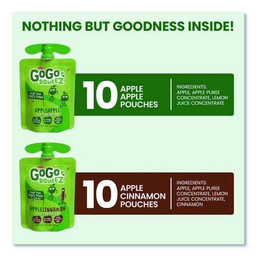 Fruit on the Go, (10) Apple/(10) Apple Cinnamon, 3.2 oz Pouch, 20/Box