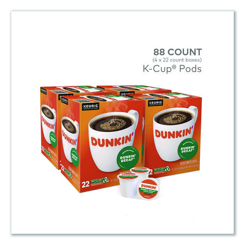 K-Cups, Dunkin' Decaf, 0.37 oz, 22/Box, 4 Boxes/Carton