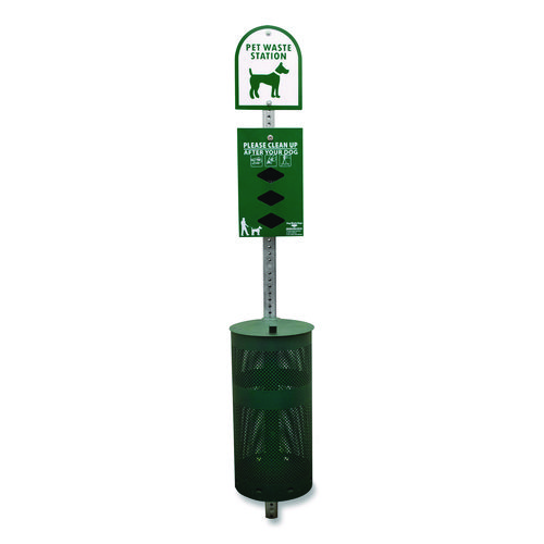 Dog Waste Station, 12 gal, Open Top, Green/White