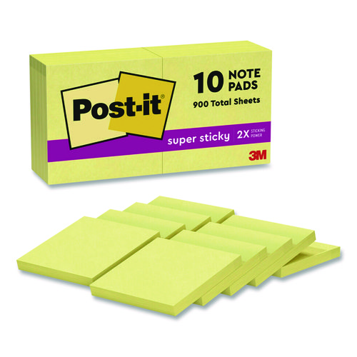 Super Sticky Pads in Canary Yellow, 3 x 3, 90 Sheets/Pad, 10 Pads/Pack