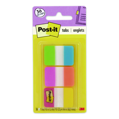 1" Plain Solid Color Tabs, 1/5-Cut, Assorted Colors, 1" Wide, 36/Pack