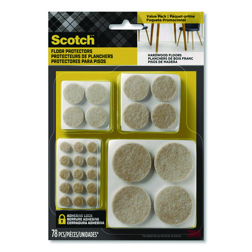 Felt Pad Protectors, Assorted Round, Beige, 78/Pack