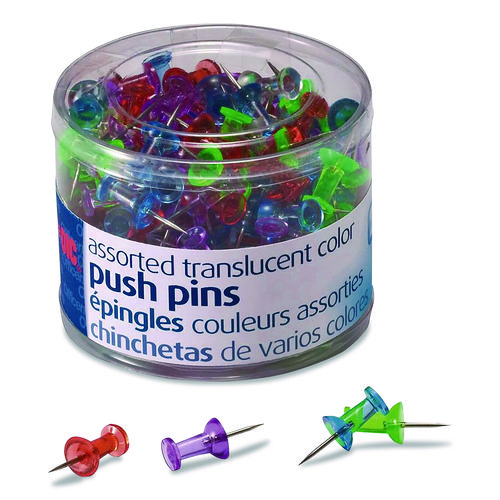 Push Pins, Assorted Plastic Head, 0.5" Pin, 200/Pack