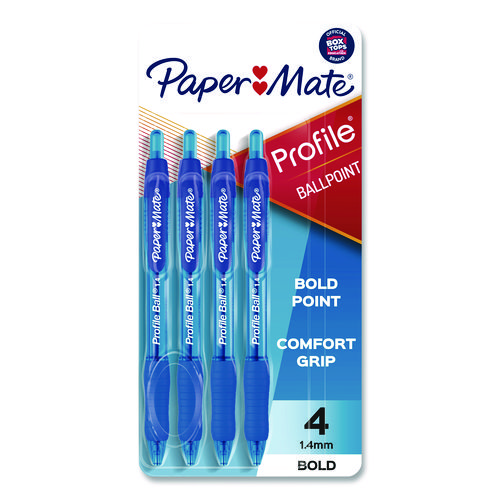 Profile Ballpoint Pen, Retractable, Bold 1.4 mm, Blue Ink, Translucent Blue Barrel, 4/Pack