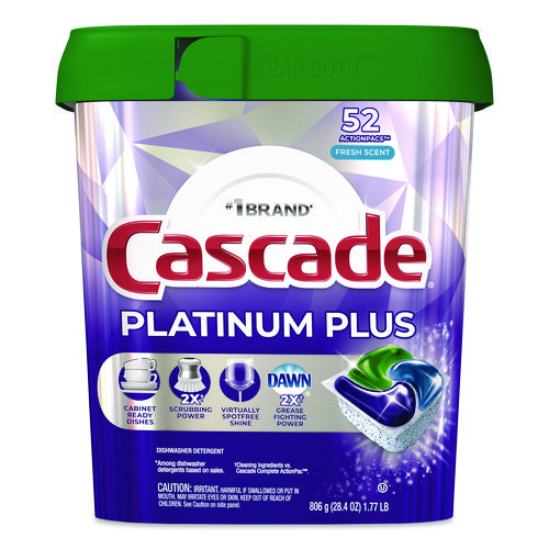 Platinum Plus ActionPacs Dishwasher Detergent Pods, Fresh Scent, 28.4 oz Tub, 52/Pack