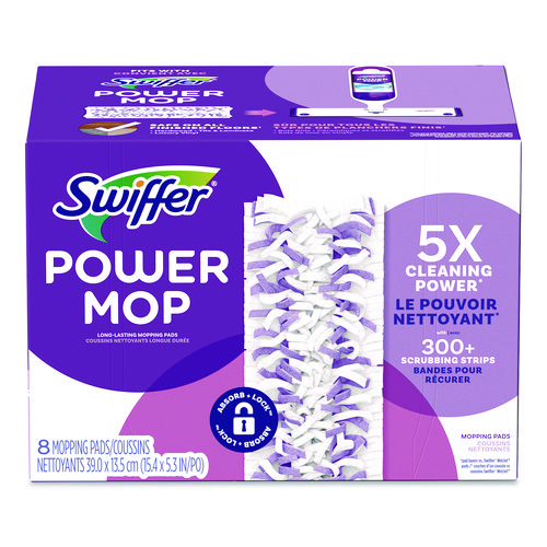 PowerMop Mopping Pads, 15.4 x 5.3, White/Purple, 8/Pack